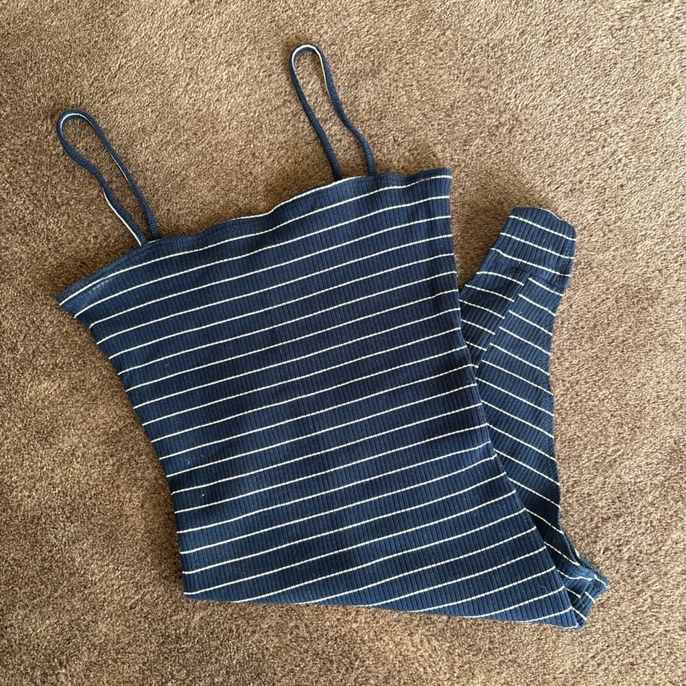 Reformation Navy and White Striped Jumpsuit